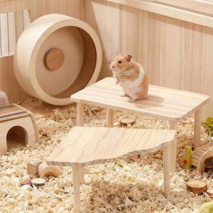 Hamster Platforms Wooden Ladder Bendy Bridge Fence Hidden Play House | Hamster Game Climbing Toy with Platform Decor Cage Accessories for Dwarf Syrian Mice Degus Gerbils Squirrel Small Pets