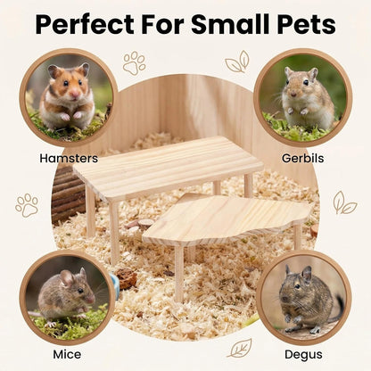 Hamster Platforms Wooden Ladder Bendy Bridge Fence Hidden Play House | Hamster Game Climbing Toy with Platform Decor Cage Accessories for Dwarf Syrian Mice Degus Gerbils Squirrel Small Pets