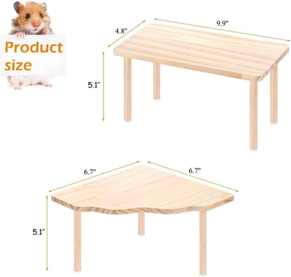 Hamster Platforms Wooden Ladder Bendy Bridge Fence Hidden Play House | Hamster Game Climbing Toy with Platform Decor Cage Accessories for Dwarf Syrian Mice Degus Gerbils Squirrel Small Pets
