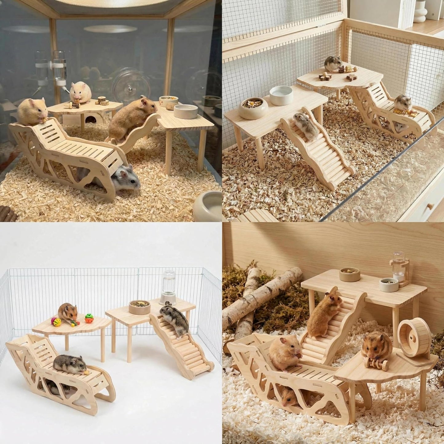 Hamster Platforms Wooden Ladder Bendy Bridge Fence Hidden Play House | Hamster Game Climbing Toy with Platform Decor Cage Accessories for Dwarf Syrian Mice Degus Gerbils Squirrel Small Pets
