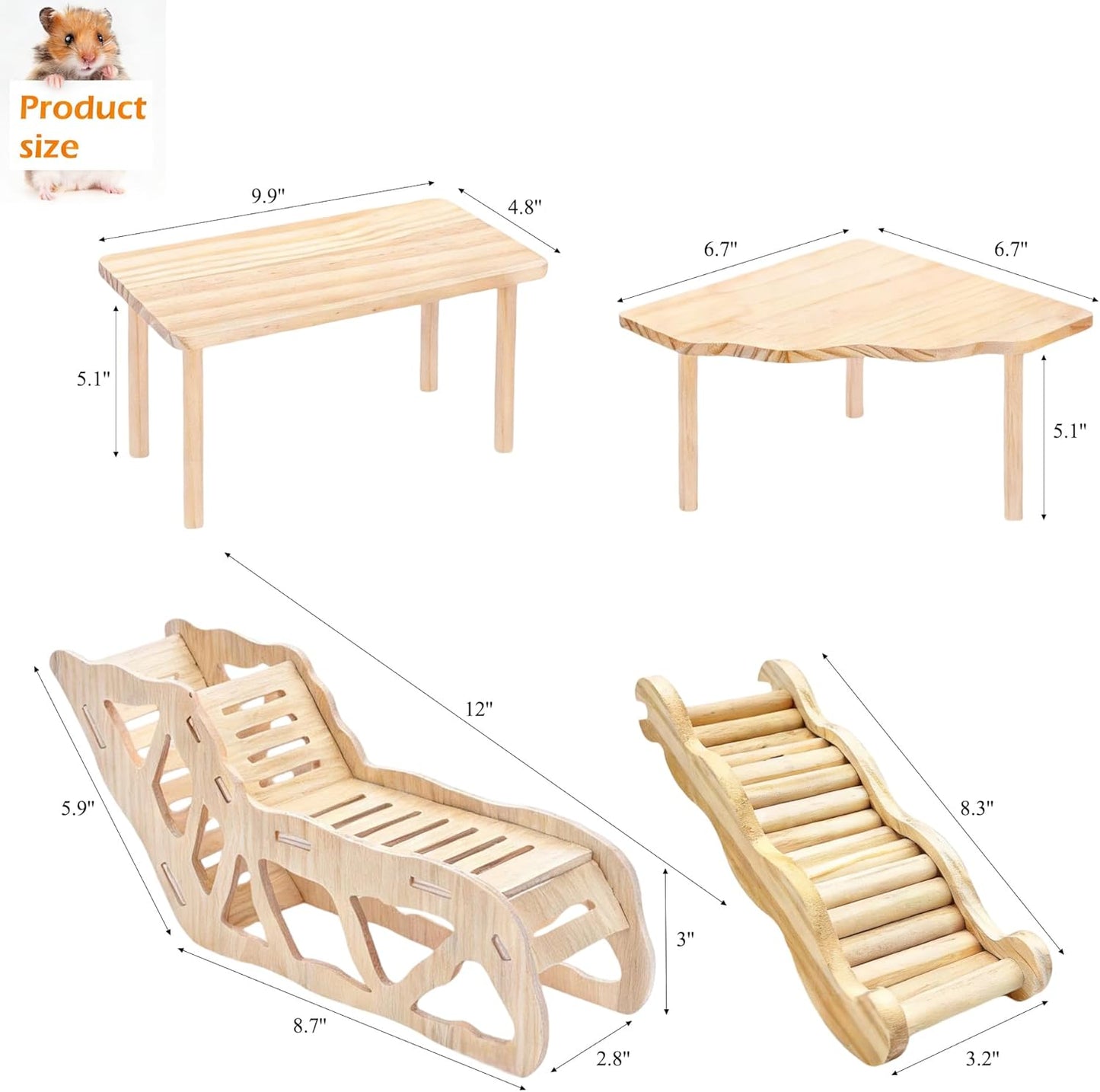Hamster Platforms Wooden Ladder Bendy Bridge Fence Hidden Play House | Hamster Game Climbing Toy with Platform Decor Cage Accessories for Dwarf Syrian Mice Degus Gerbils Squirrel Small Pets