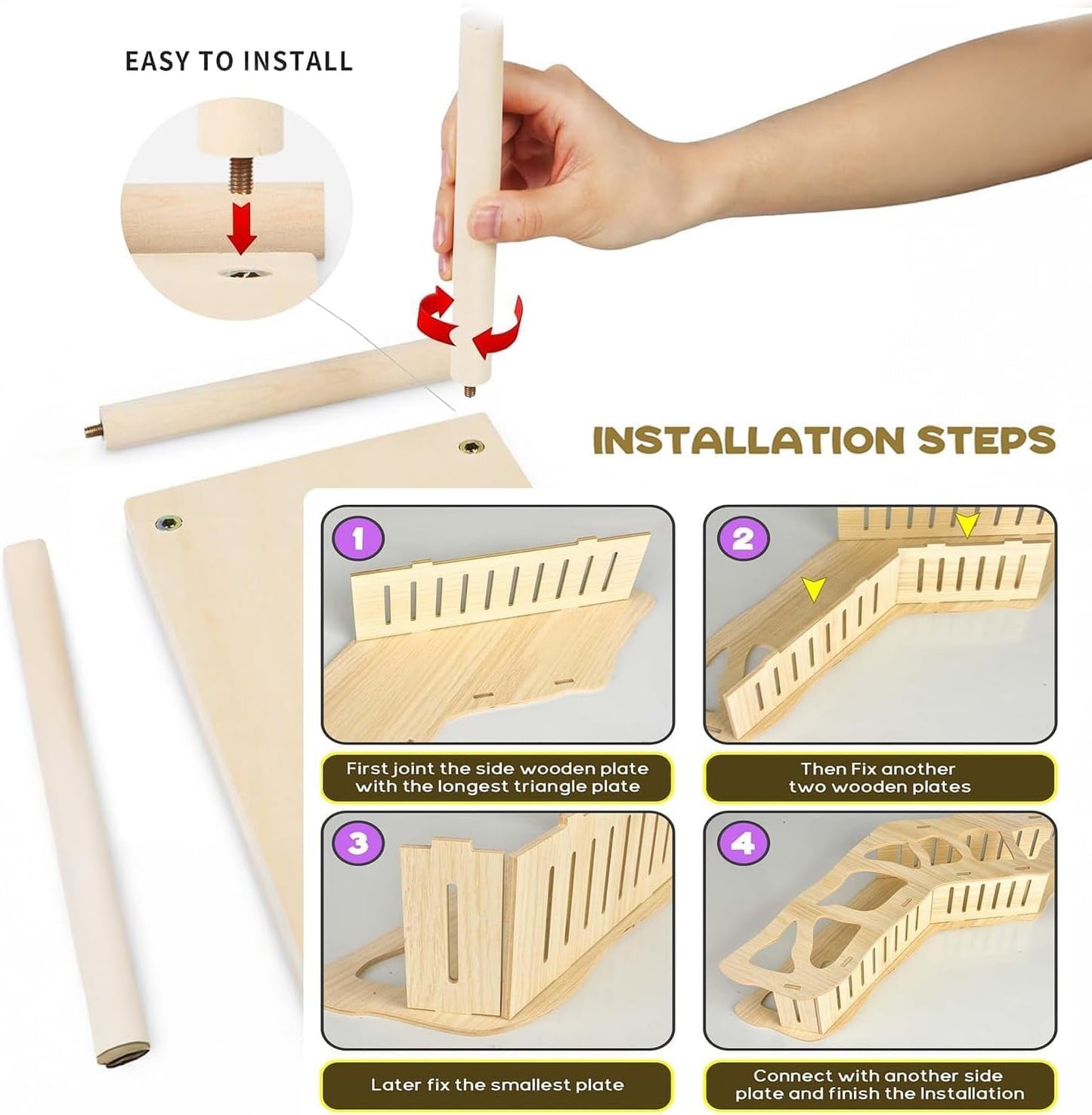 Hamster Platforms Wooden Ladder Bendy Bridge Fence Hidden Play House | Hamster Game Climbing Toy with Platform Decor Cage Accessories for Dwarf Syrian Mice Degus Gerbils Squirrel Small Pets