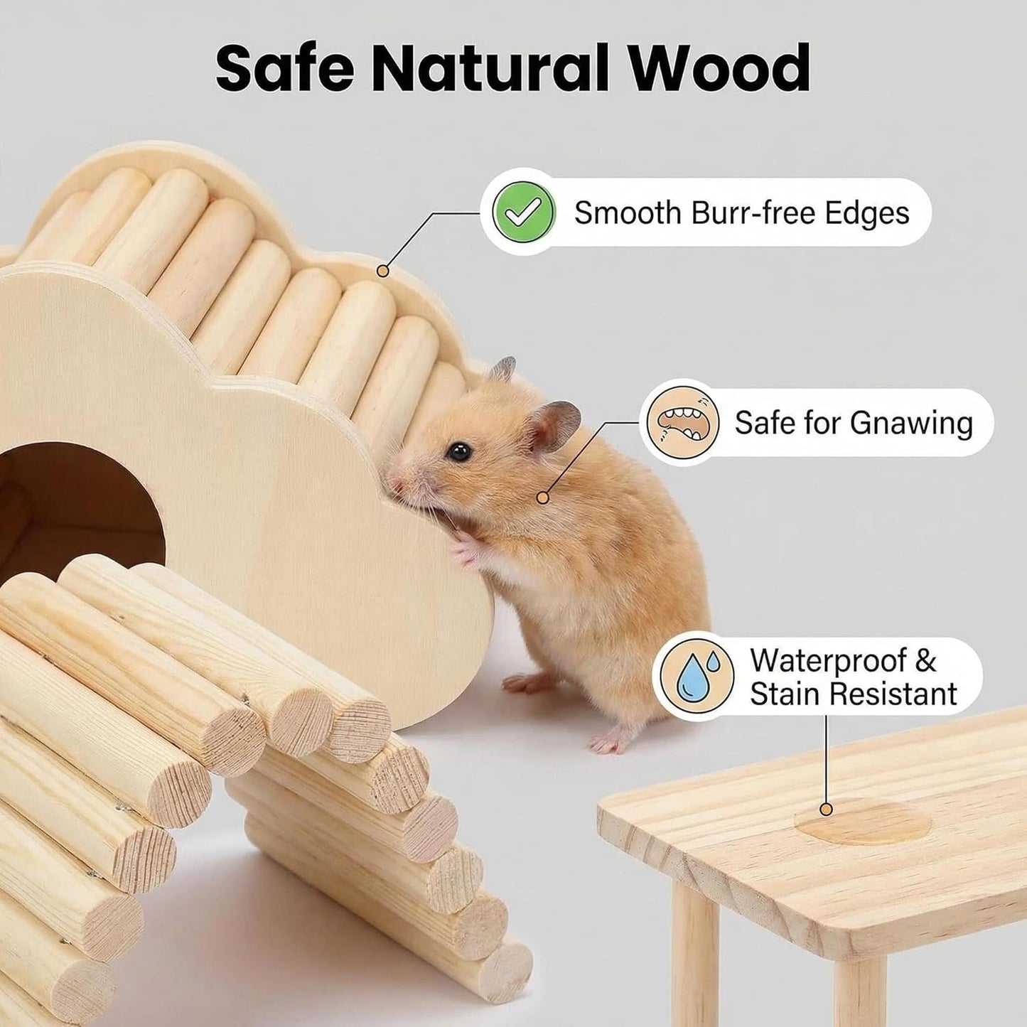 Hamster Platforms Wooden Ladder Bendy Bridge Fence Hidden Play House | Hamster Game Climbing Toy with Platform Decor Cage Accessories for Dwarf Syrian Mice Degus Gerbils Squirrel Small Pets