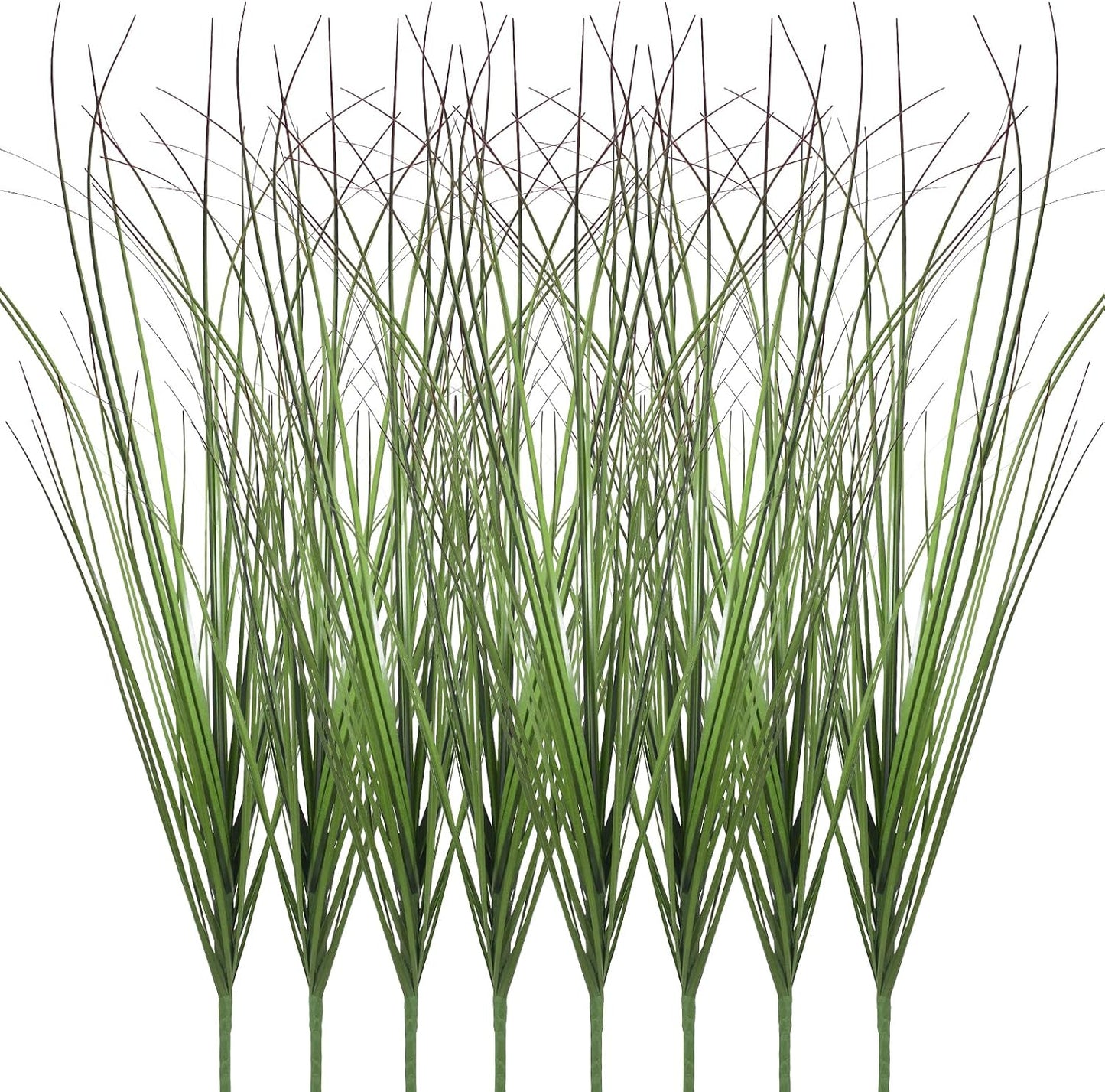 8 Bundles Artificial Plants Onion Grass Outdoor 17 Inch Tall Fake Shrubs Wheat Grass UV Resistant Greenery Stems Faux Bushes Plant for Indoor Outdoor Garden Office Home Decor（Green Red Tail）