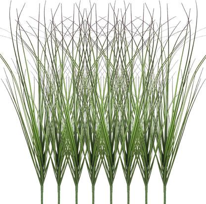 8 Bundles Artificial Plants Onion Grass Outdoor 17 Inch Tall Fake Shrubs Wheat Grass UV Resistant Greenery Stems Faux Bushes Plant for Indoor Outdoor Garden Office Home Decor（Green Red Tail）