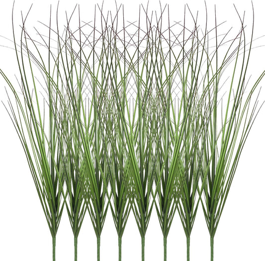 8 Bundles Artificial Plants Onion Grass Outdoor 17 Inch Tall Fake Shrubs Wheat Grass UV Resistant Greenery Stems Faux Bushes Plant for Indoor Outdoor Garden Office Home Decor（Green Red Tail）