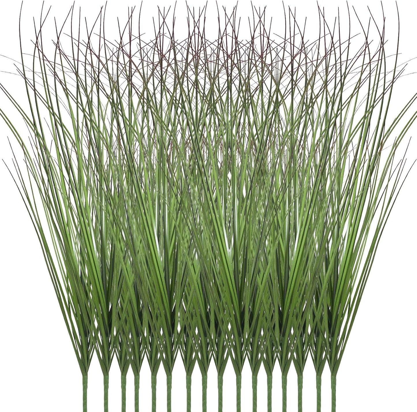 8 Bundles Artificial Plants Onion Grass Outdoor 17 Inch Tall Fake Shrubs Wheat Grass UV Resistant Greenery Stems Faux Bushes Plant for Indoor Outdoor Garden Office Home Decor（Green Red Tail）