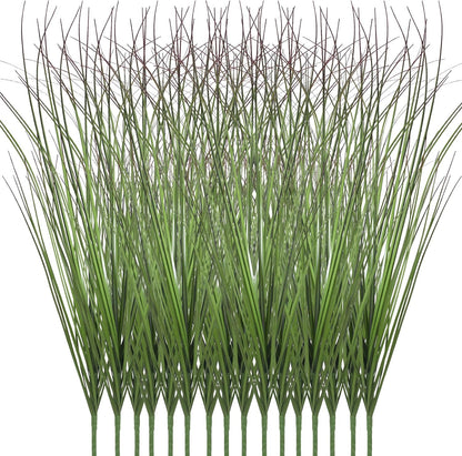 8 Bundles Artificial Plants Onion Grass Outdoor 17 Inch Tall Fake Shrubs Wheat Grass UV Resistant Greenery Stems Faux Bushes Plant for Indoor Outdoor Garden Office Home Decor（Green Red Tail）