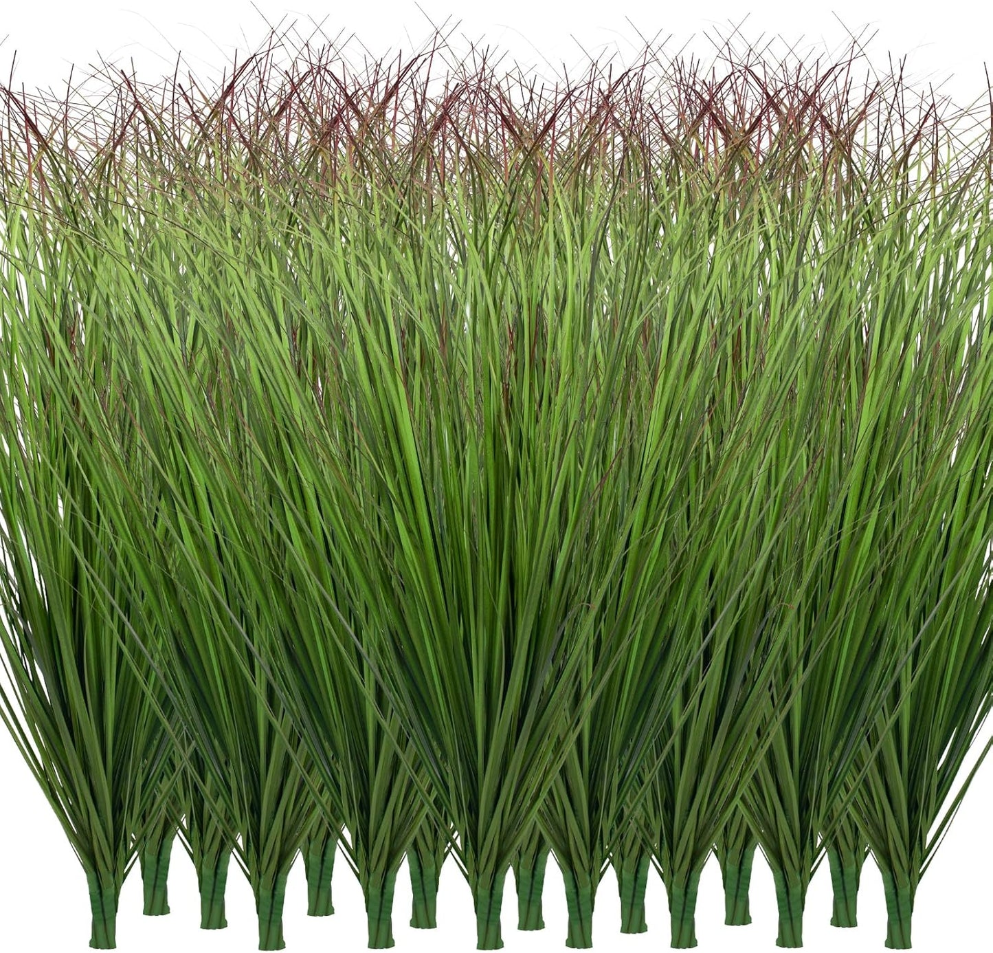 8 Bundles Artificial Plants Onion Grass Outdoor 17 Inch Tall Fake Shrubs Wheat Grass UV Resistant Greenery Stems Faux Bushes Plant for Indoor Outdoor Garden Office Home Decor（Green Red Tail）