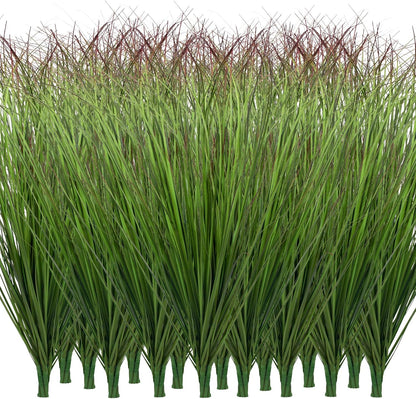 8 Bundles Artificial Plants Onion Grass Outdoor 17 Inch Tall Fake Shrubs Wheat Grass UV Resistant Greenery Stems Faux Bushes Plant for Indoor Outdoor Garden Office Home Decor（Green Red Tail）