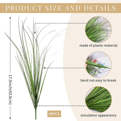 8 Bundles Artificial Plants Onion Grass Outdoor 17 Inch Tall Fake Shrubs Wheat Grass UV Resistant Greenery Stems Faux Bushes Plant for Indoor Outdoor Garden Office Home Decor（Green Red Tail）