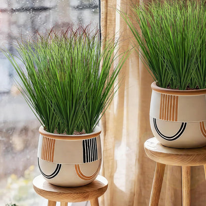 8 Bundles Artificial Plants Onion Grass Outdoor 17 Inch Tall Fake Shrubs Wheat Grass UV Resistant Greenery Stems Faux Bushes Plant for Indoor Outdoor Garden Office Home Decor（Green Red Tail）