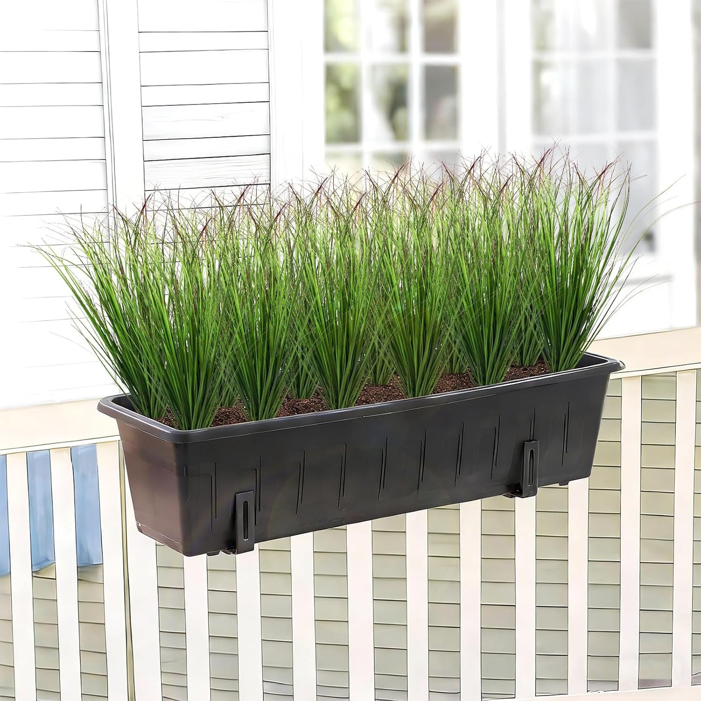 8 Bundles Artificial Plants Onion Grass Outdoor 17 Inch Tall Fake Shrubs Wheat Grass UV Resistant Greenery Stems Faux Bushes Plant for Indoor Outdoor Garden Office Home Decor（Green Red Tail）