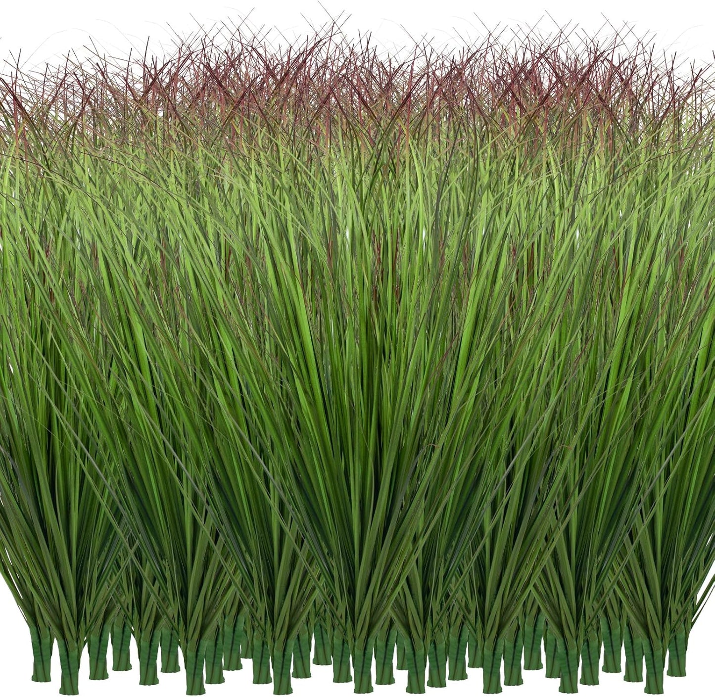 8 Bundles Artificial Plants Onion Grass Outdoor 17 Inch Tall Fake Shrubs Wheat Grass UV Resistant Greenery Stems Faux Bushes Plant for Indoor Outdoor Garden Office Home Decor（Green Red Tail）