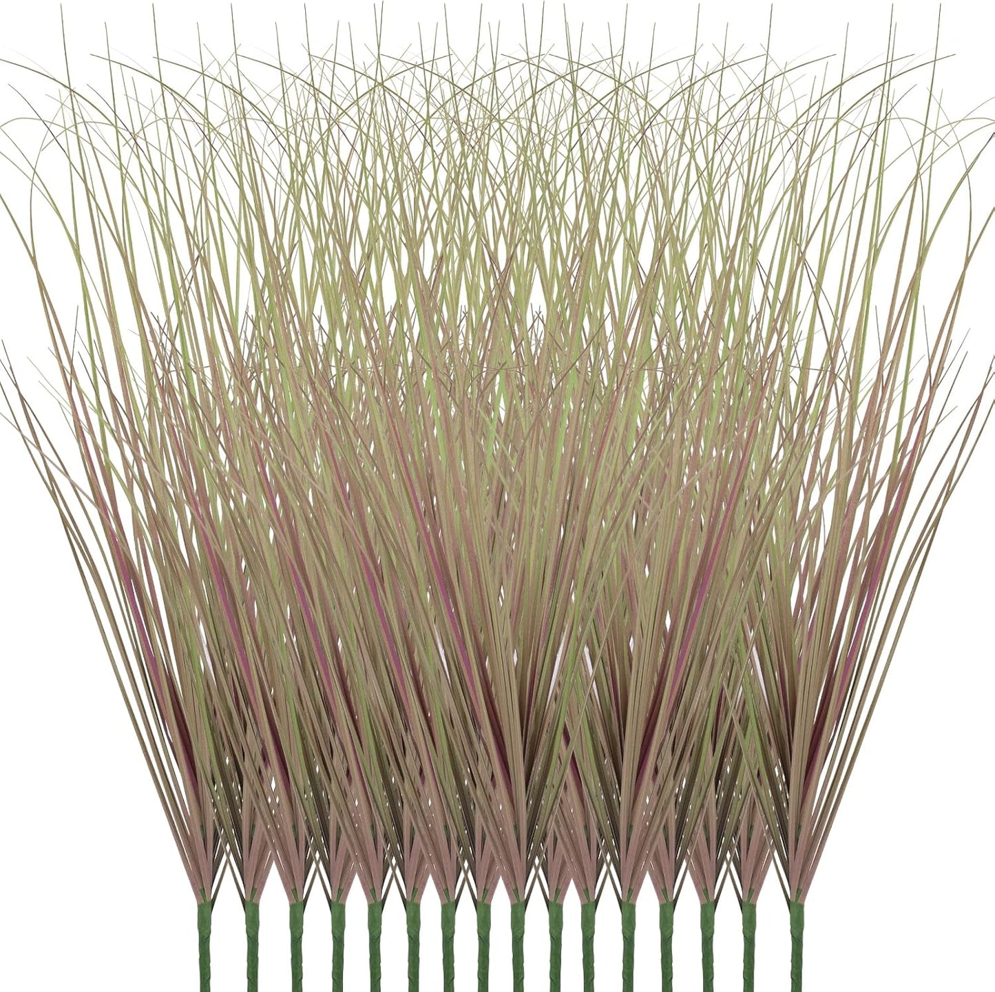 8 Bundles Artificial Plants Onion Grass Outdoor 17 Inch Tall Fake Shrubs Wheat Grass UV Resistant Greenery Stems Faux Bushes Plant for Indoor Outdoor Garden Office Home Decor（Green Red Tail）