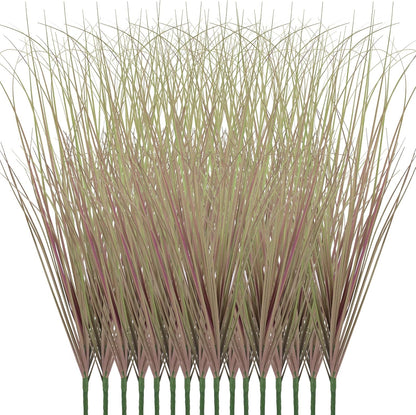 8 Bundles Artificial Plants Onion Grass Outdoor 17 Inch Tall Fake Shrubs Wheat Grass UV Resistant Greenery Stems Faux Bushes Plant for Indoor Outdoor Garden Office Home Decor（Green Red Tail）