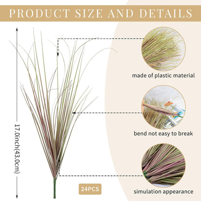 8 Bundles Artificial Plants Onion Grass Outdoor 17 Inch Tall Fake Shrubs Wheat Grass UV Resistant Greenery Stems Faux Bushes Plant for Indoor Outdoor Garden Office Home Decor（Green Red Tail）