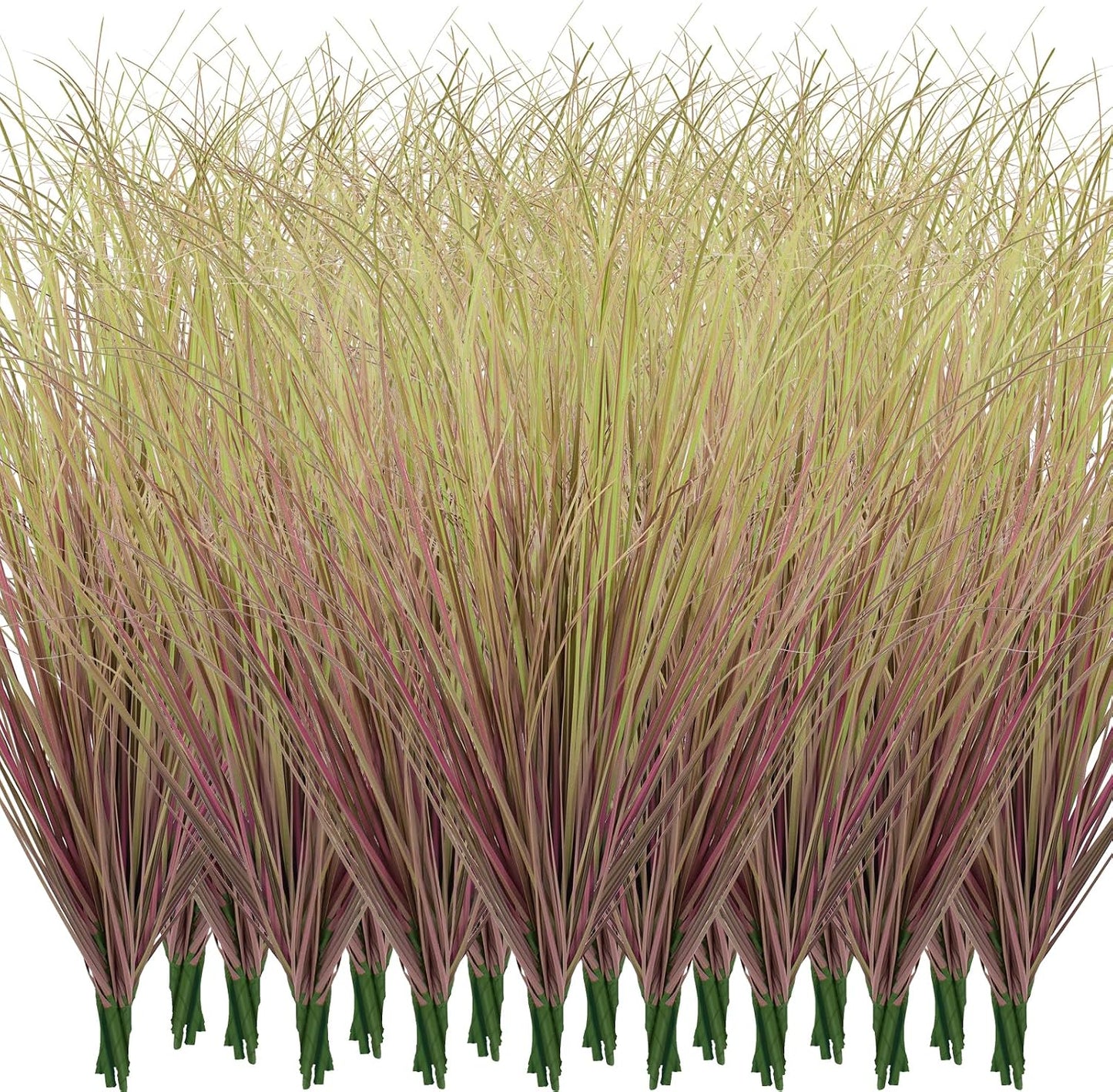 8 Bundles Artificial Plants Onion Grass Outdoor 17 Inch Tall Fake Shrubs Wheat Grass UV Resistant Greenery Stems Faux Bushes Plant for Indoor Outdoor Garden Office Home Decor（Green Red Tail）