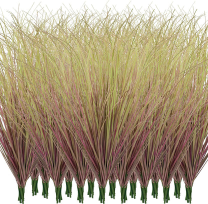 8 Bundles Artificial Plants Onion Grass Outdoor 17 Inch Tall Fake Shrubs Wheat Grass UV Resistant Greenery Stems Faux Bushes Plant for Indoor Outdoor Garden Office Home Decor（Green Red Tail）