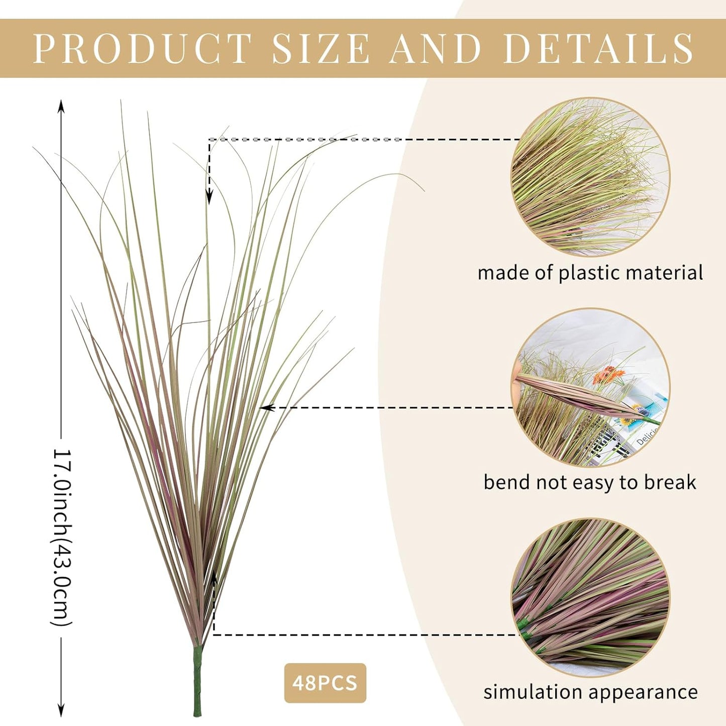 8 Bundles Artificial Plants Onion Grass Outdoor 17 Inch Tall Fake Shrubs Wheat Grass UV Resistant Greenery Stems Faux Bushes Plant for Indoor Outdoor Garden Office Home Decor（Green Red Tail）
