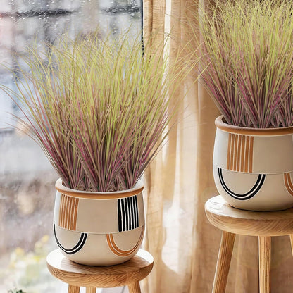8 Bundles Artificial Plants Onion Grass Outdoor 17 Inch Tall Fake Shrubs Wheat Grass UV Resistant Greenery Stems Faux Bushes Plant for Indoor Outdoor Garden Office Home Decor（Green Red Tail）