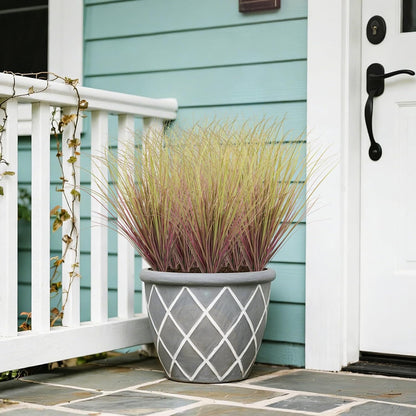 8 Bundles Artificial Plants Onion Grass Outdoor 17 Inch Tall Fake Shrubs Wheat Grass UV Resistant Greenery Stems Faux Bushes Plant for Indoor Outdoor Garden Office Home Decor（Green Red Tail）
