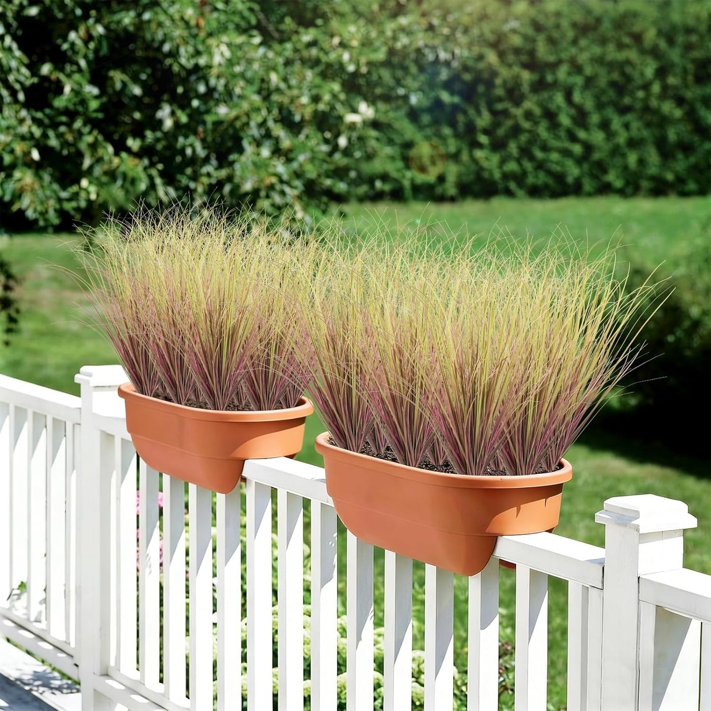 8 Bundles Artificial Plants Onion Grass Outdoor 17 Inch Tall Fake Shrubs Wheat Grass UV Resistant Greenery Stems Faux Bushes Plant for Indoor Outdoor Garden Office Home Decor（Green Red Tail）