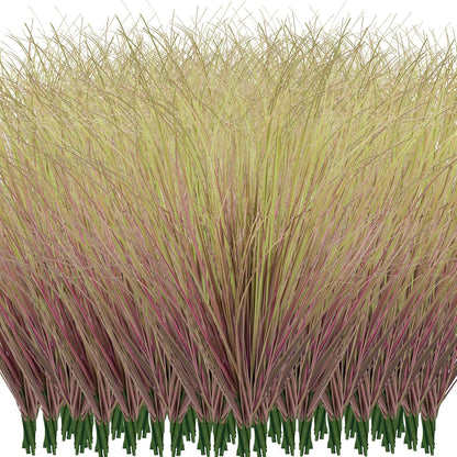 8 Bundles Artificial Plants Onion Grass Outdoor 17 Inch Tall Fake Shrubs Wheat Grass UV Resistant Greenery Stems Faux Bushes Plant for Indoor Outdoor Garden Office Home Decor（Green Red Tail）
