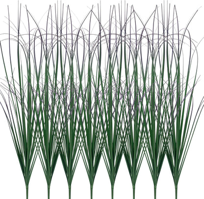 8 Bundles Artificial Plants Onion Grass Outdoor 17 Inch Tall Fake Shrubs Wheat Grass UV Resistant Greenery Stems Faux Bushes Plant for Indoor Outdoor Garden Office Home Decor（Green Red Tail）