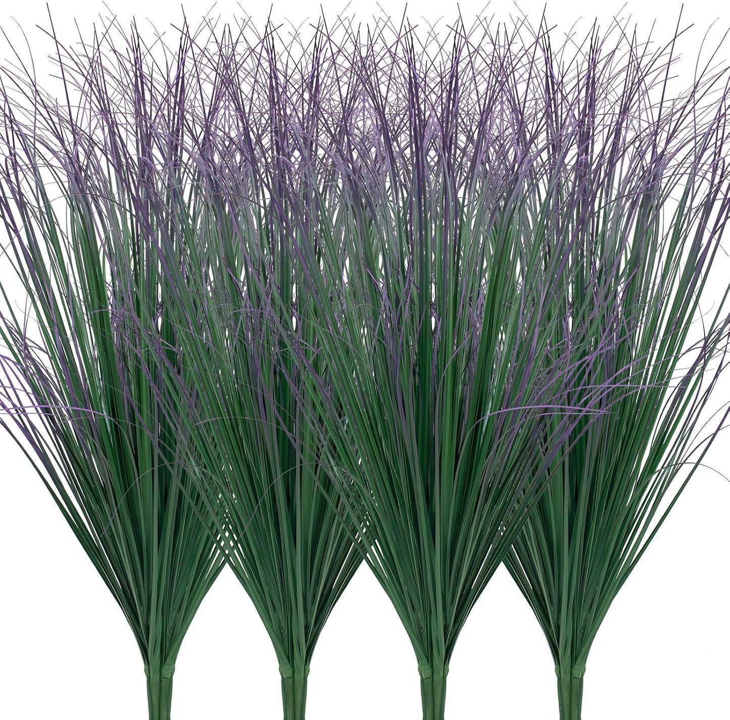 8 Bundles Artificial Plants Onion Grass Outdoor 17 Inch Tall Fake Shrubs Wheat Grass UV Resistant Greenery Stems Faux Bushes Plant for Indoor Outdoor Garden Office Home Decor（Green Red Tail）