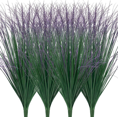 8 Bundles Artificial Plants Onion Grass Outdoor 17 Inch Tall Fake Shrubs Wheat Grass UV Resistant Greenery Stems Faux Bushes Plant for Indoor Outdoor Garden Office Home Decor（Green Red Tail）