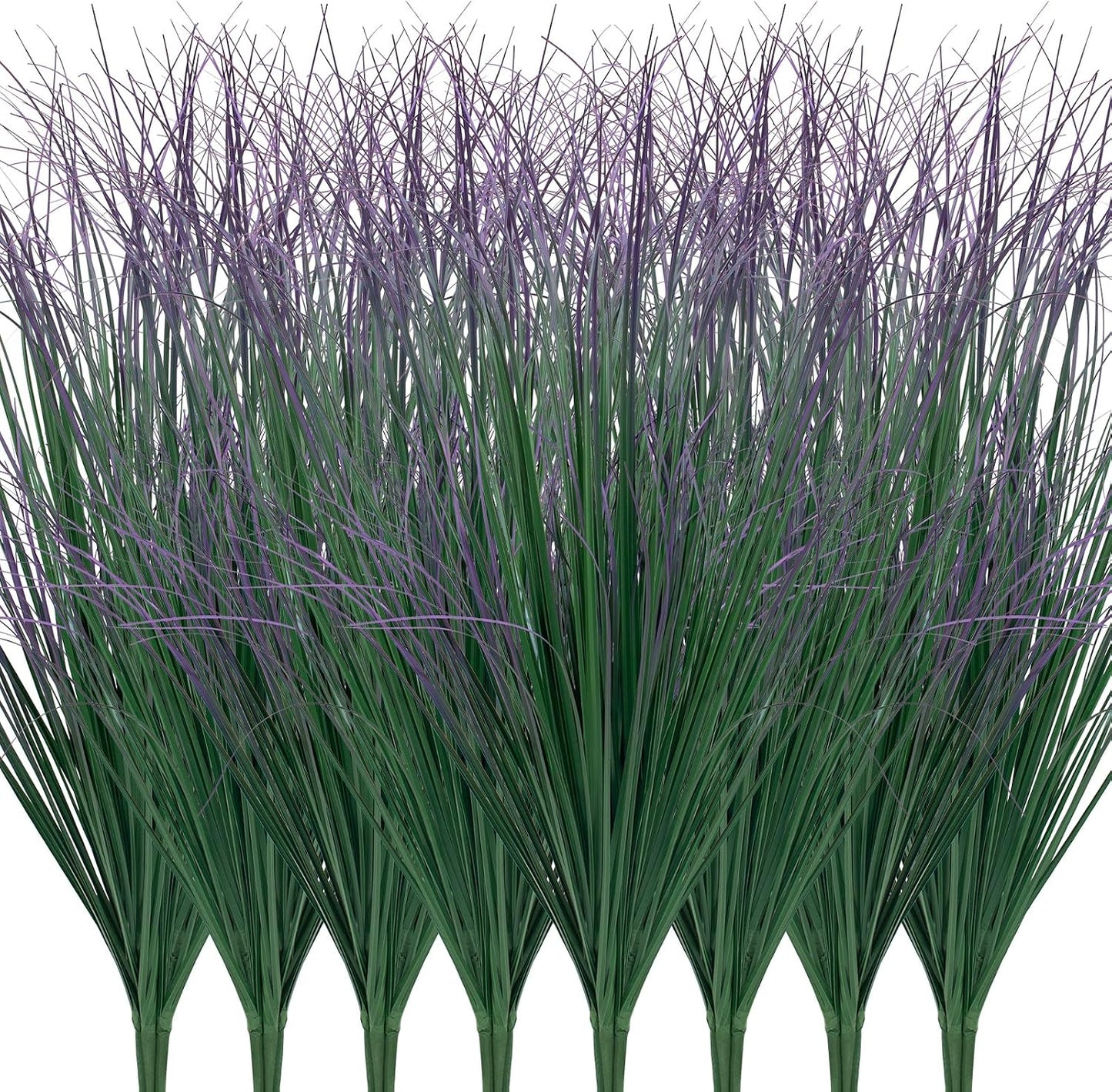 8 Bundles Artificial Plants Onion Grass Outdoor 17 Inch Tall Fake Shrubs Wheat Grass UV Resistant Greenery Stems Faux Bushes Plant for Indoor Outdoor Garden Office Home Decor（Green Red Tail）