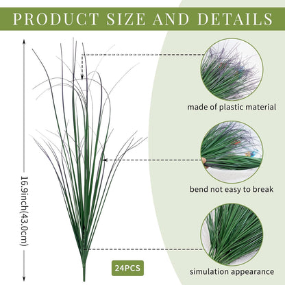 8 Bundles Artificial Plants Onion Grass Outdoor 17 Inch Tall Fake Shrubs Wheat Grass UV Resistant Greenery Stems Faux Bushes Plant for Indoor Outdoor Garden Office Home Decor（Green Red Tail）