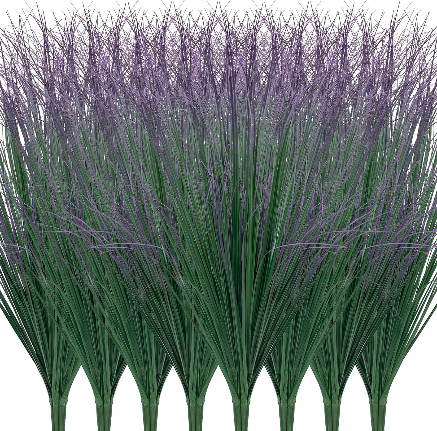8 Bundles Artificial Plants Onion Grass Outdoor 17 Inch Tall Fake Shrubs Wheat Grass UV Resistant Greenery Stems Faux Bushes Plant for Indoor Outdoor Garden Office Home Decor（Green Red Tail）