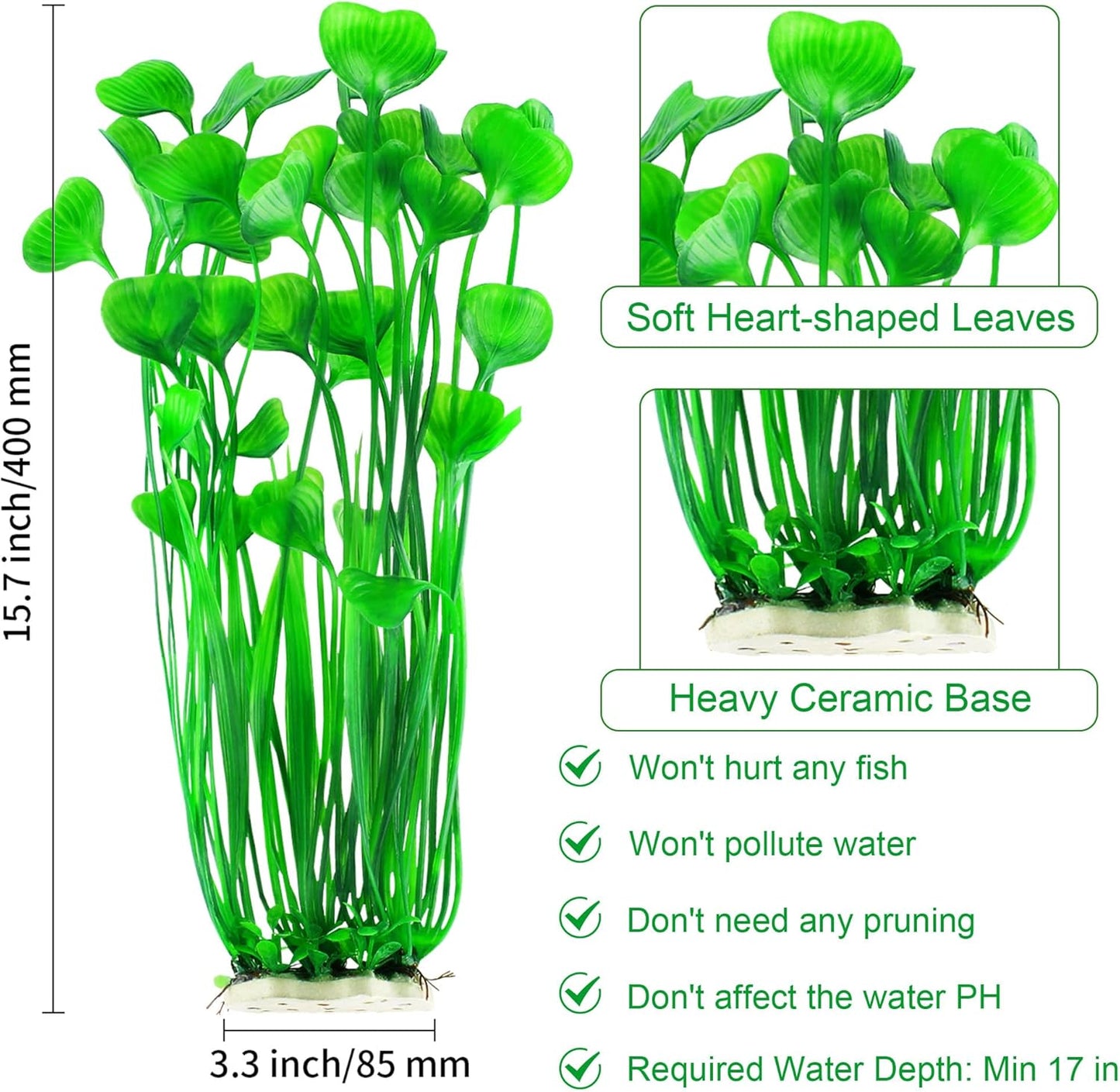 Plastic Fish Tank Plants, 2 Pack Artificial Tall Aquarium Plants for Fish Tank Decor, 15.75 Inches (Green)