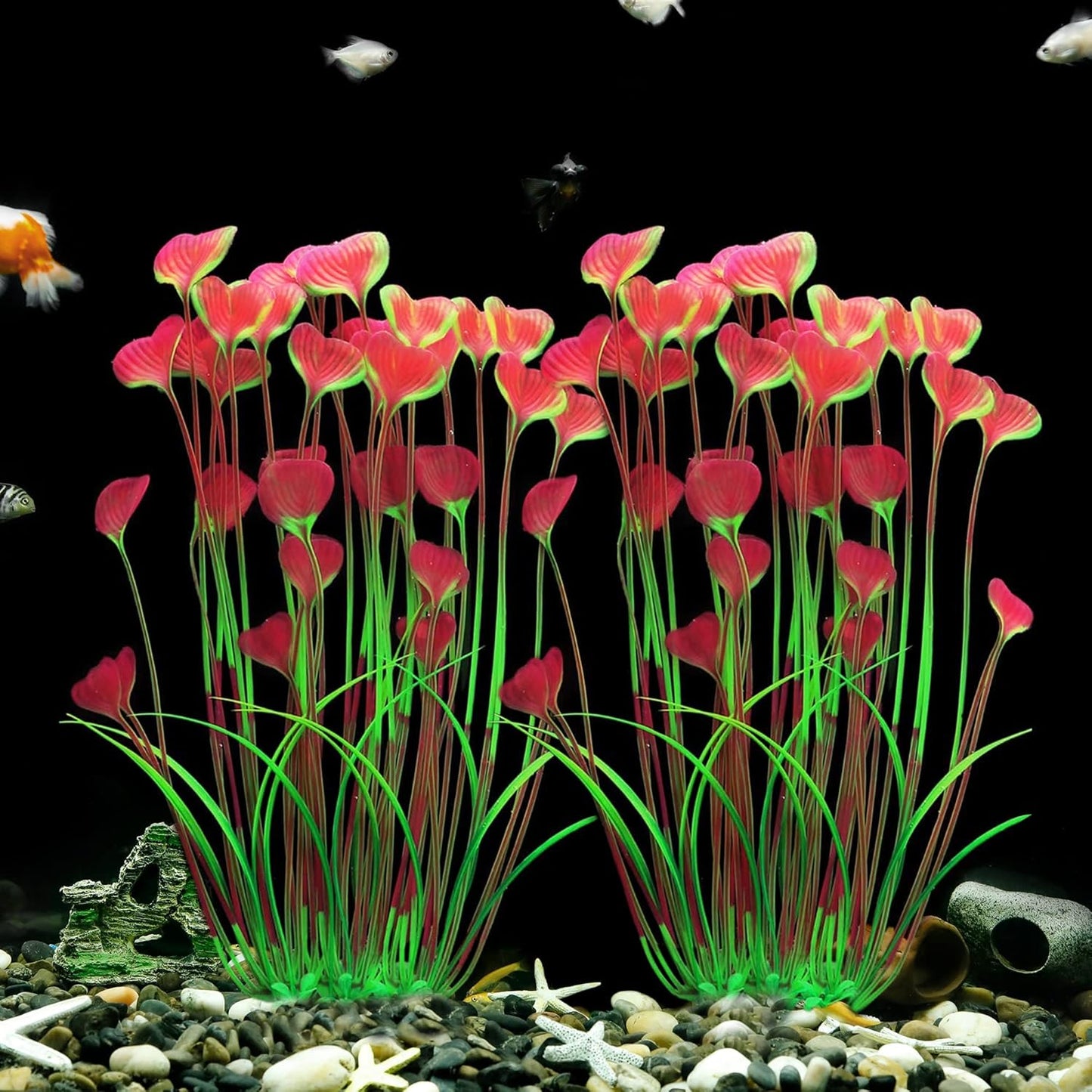 Plastic Fish Tank Plants, 2 Pack Artificial Tall Aquarium Plants for Fish Tank Decor, 15.75 Inches (Green)