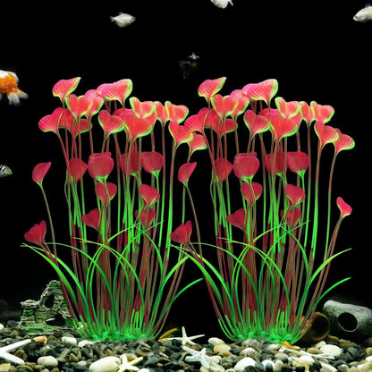 Plastic Fish Tank Plants, 2 Pack Artificial Tall Aquarium Plants for Fish Tank Decor, 15.75 Inches (Green)
