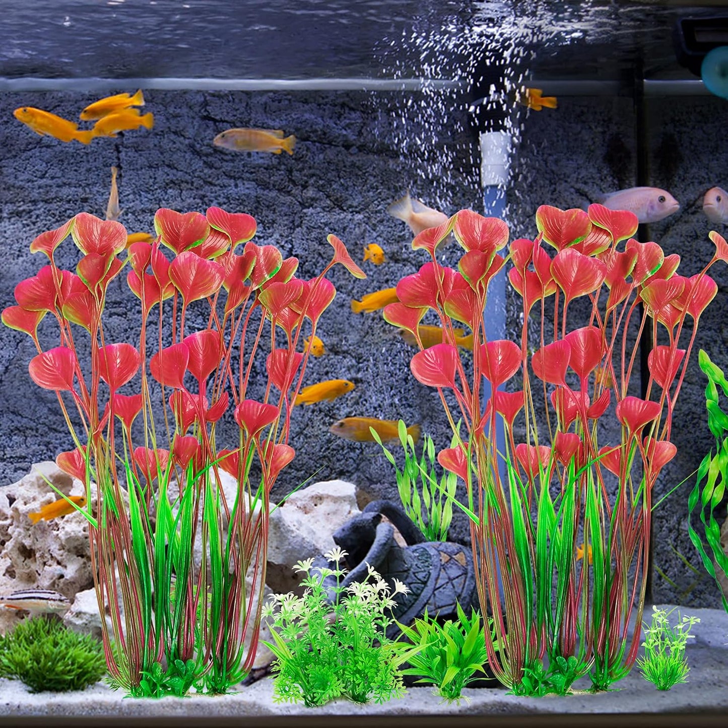 Plastic Fish Tank Plants, 2 Pack Artificial Tall Aquarium Plants for Fish Tank Decor, 15.75 Inches (Green)