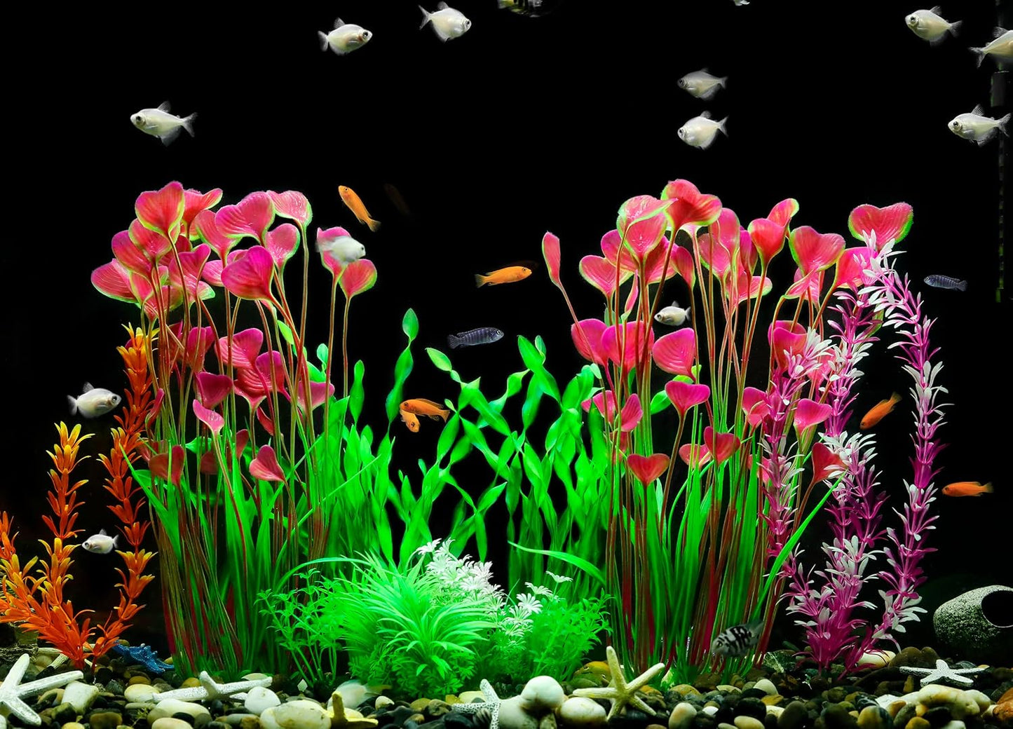 Plastic Fish Tank Plants, 2 Pack Artificial Tall Aquarium Plants for Fish Tank Decor, 15.75 Inches (Green)