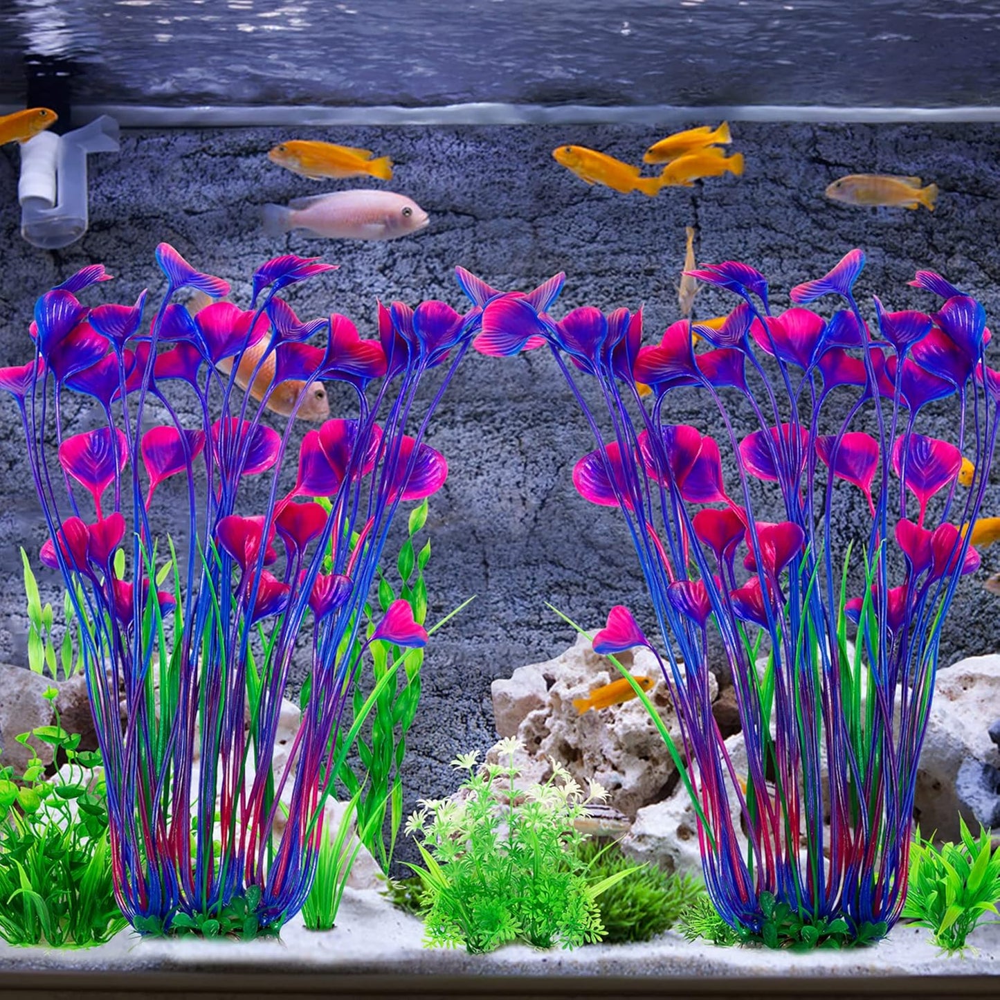 Plastic Fish Tank Plants, 2 Pack Artificial Tall Aquarium Plants for Fish Tank Decor, 15.75 Inches (Green)