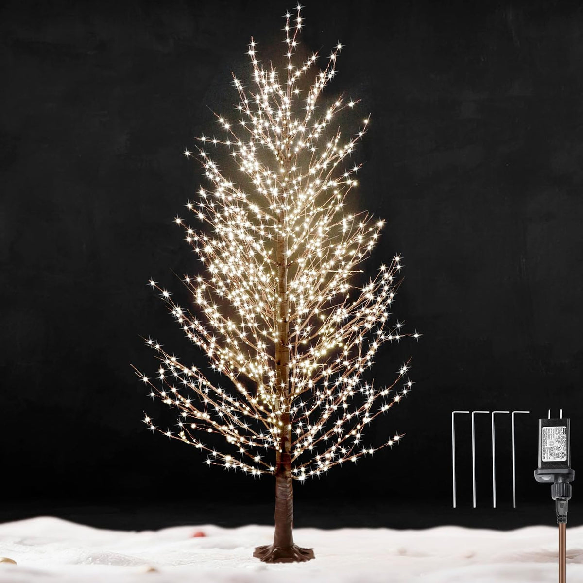 6FT Brown Lighted Birch Tree 1300LEDs Warm White Lights, Xmas Twinkle Tree with Timer,8 Lighting Modes IP44 Waterproof,Lighted Alpine Tree for Indoor Outdoor Festival Party Christmas Decor
