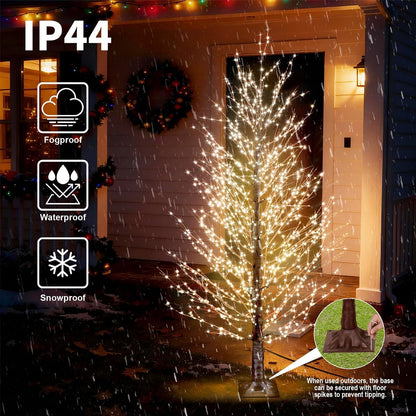 6FT Brown Lighted Birch Tree 1300LEDs Warm White Lights, Xmas Twinkle Tree with Timer,8 Lighting Modes IP44 Waterproof,Lighted Alpine Tree for Indoor Outdoor Festival Party Christmas Decor