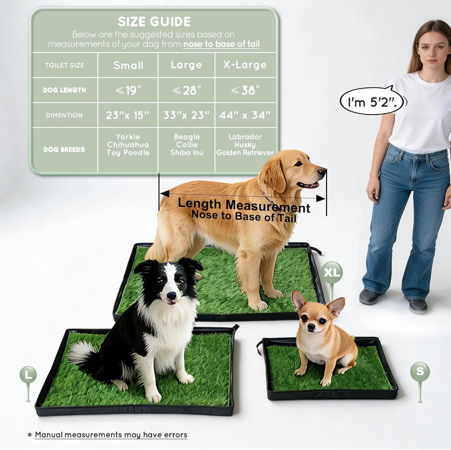 Dog Grass Pad with Foldable Dog Litter Box,Large Liner Base for Balcony，Ultra-Absorbent Artificial Grass Pads for Dogs Pee Pad Holder, Potty Training, 2 PCS Reusable Pee Pad