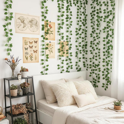 Fake Vines for Room Decor 24 Pack 168ft Artificial Ivy Greenery Garland for Bedroom Wall Decor, Hanging Green Leaves for Party Wedding Christmas Decoration