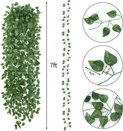 Fake Vines for Room Decor 24 Pack 168ft Artificial Ivy Greenery Garland for Bedroom Wall Decor, Hanging Green Leaves for Party Wedding Christmas Decoration