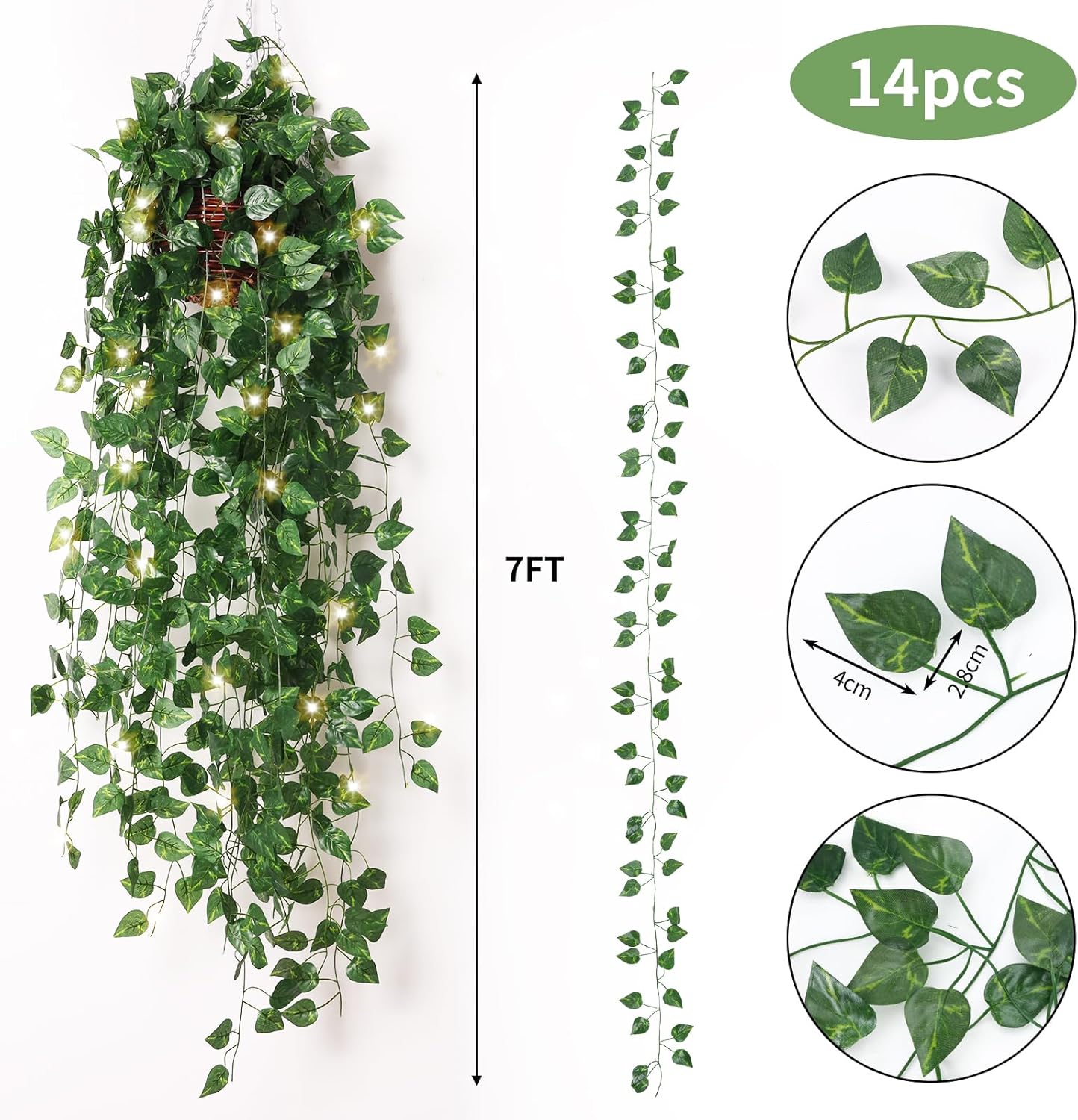 Fake Vines for Room Decor 24 Pack 168ft Artificial Ivy Greenery Garland for Bedroom Wall Decor, Hanging Green Leaves for Party Wedding Christmas Decoration