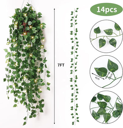 Fake Vines for Room Decor 24 Pack 168ft Artificial Ivy Greenery Garland for Bedroom Wall Decor, Hanging Green Leaves for Party Wedding Christmas Decoration
