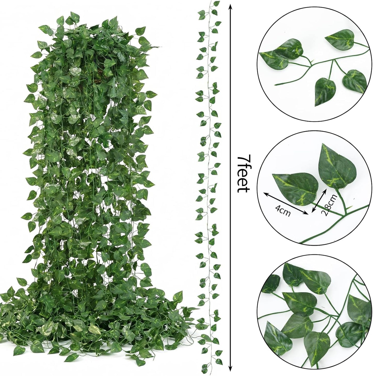 Fake Vines for Room Decor 24 Pack 168ft Artificial Ivy Greenery Garland for Bedroom Wall Decor, Hanging Green Leaves for Party Wedding Christmas Decoration