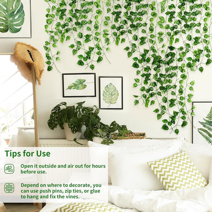 Fake Vines for Room Decor 24 Pack 168ft Artificial Ivy Greenery Garland for Bedroom Wall Decor, Hanging Green Leaves for Party Wedding Christmas Decoration