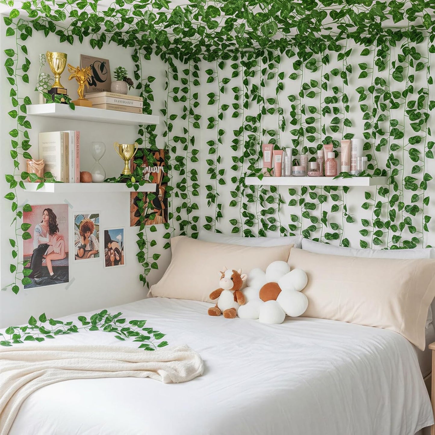 Fake Vines for Room Decor 24 Pack 168ft Artificial Ivy Greenery Garland for Bedroom Wall Decor, Hanging Green Leaves for Party Wedding Christmas Decoration